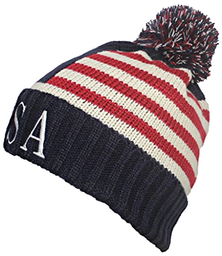 Image of American Flag Beanie Embroidered USA Centurion Font W /Pom Pom