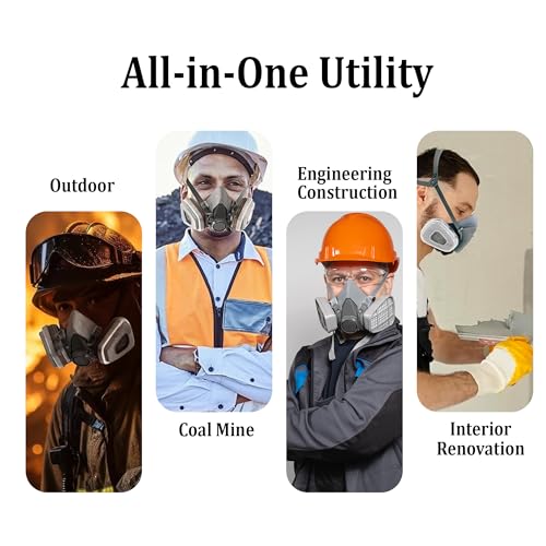 Image of Gas Mask Respirator Set Activated Carbon Filters & Protective Goggles | 6200 Industrial Mask For Epoxy Resin Work, Wall Painting, Welding, Polishing, Spraying & Gas, Construction