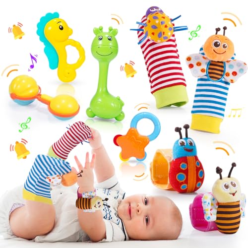 Adeokay Brinquedos bebés 3-9 meses, chocalho bebé Spinner bebé presente menina 1 ano brinquedos crianças 1 ano chocalho bebé 3-6-12 meses brinquedos bebé 0-3 meses presente bebé recém-nascido menino