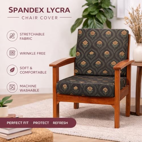 Image of STITCHNEST 'Contour Fit Series' Stretchable Printed Wooden Sofa Cover (Pack of 4) - Elastic Wooden Chair Cover | Wooden Sofa Seat Cover | Size - 20-21 x 20-21 x 3-5 in