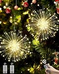 Joysing Firework Lights 2 Pack 180 LED Starburst Lights Battery Operated with Remote, 8 Modes Christmas Lights Waterproof Outdoor Hanging Christmas Decorations for Garden Party Wedding- Warm White