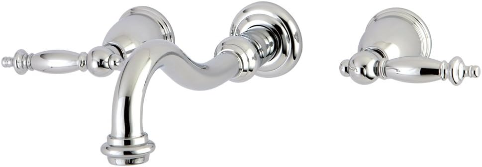 Kingston Brass KS3121TL+ 8-Inch Wall Mount Sink Faucet with Metal Lever Handle, Polished Chrome
