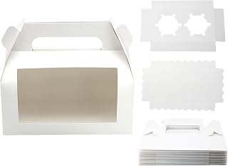 24pcs White Cupcake Boxes 6.8''x3.6''x3.1'' Clear Window Cake Paper Holders Cake Boards Disposable Tiered Handle Boxes Cake Containers Treat Boxes Gift for Party Wedding, Christmas