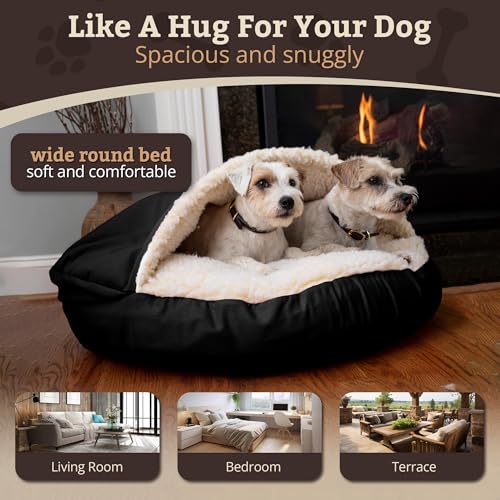 Image of Snoozer Cozy Cave Dog Bed, Round Covered Dog Bed, Black (S)
