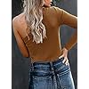 REORIA-Womens-Sexy-One-Shoulder-Short-Sleeve-Knit-Ribbed-Top-Bodysuits Long Sleeve Bodysuit Women Sexy One Shoulder Off The Shoulder Body Suits Knit Ribbed Stretchy Leotard Backless Bodysuits Brown Medium