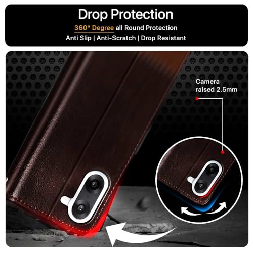 Image of FLIPPED Vegan Leather Flip Case Back Cover for 1+ OnePlus Nord CE 5 5G (Flexible, Shock Proof | Hand Stitched Leather Finish | Card Pockets Wallet & Stand | Coffee with Brown)
