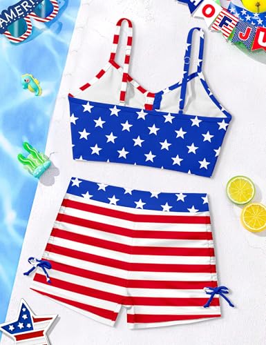 Girls Swimsuits 2 Piece Swimwear Adjustable Straps Padded Tankini 7-14Y3