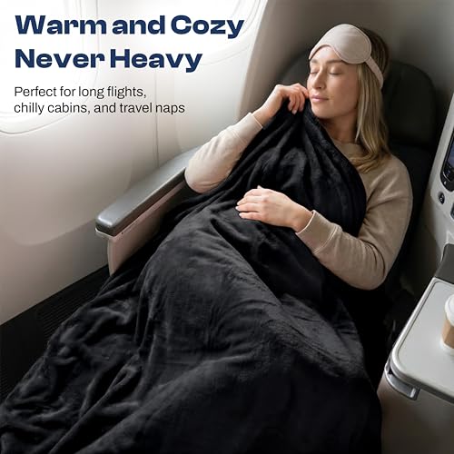 Image of EverSnug Travel Blanket and Pillow - Ultra-Soft, Compact & Lightweight, 65x40 Inches, with Carry Case, Luggage Sleeve & Backpack Clip for Airplane Comfort (Black)