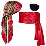 Boonbery Pirate Costume Accessories Women 340CM Plus Size Belt, 89x89CM Bandanas Head Scarf and Pirate Eye Patch for Pirate Cosplay Costume Renaissance Party Outfit