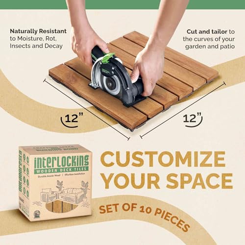 Image of Outdoor Deck Tiles Waterproof - Balcony Flooring 12x12 - Pack of 10 Snap-Together Interlocking Patio Floor Tiles, Waterproof Outdoor Tiles for Pool, Patio Tiles Outdoor Interlocking All Weather