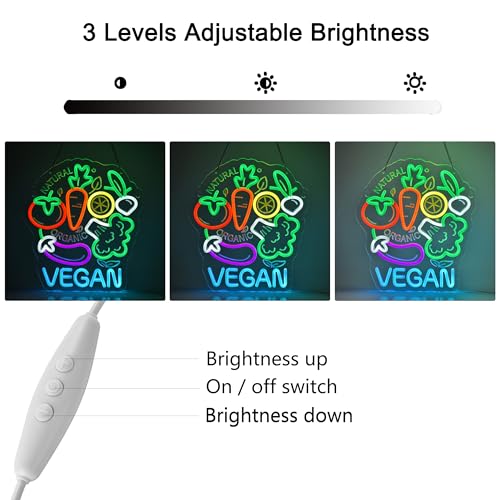 Image of Vegan Neon Sign,USB Powered Dimmable Wall Decor LED Light | Neon Lights Hanging Wall Art Decoration for Business Restaurant Shop Bar Cafe Party Home Decor,Ultra Bright,14.57x12.6inches