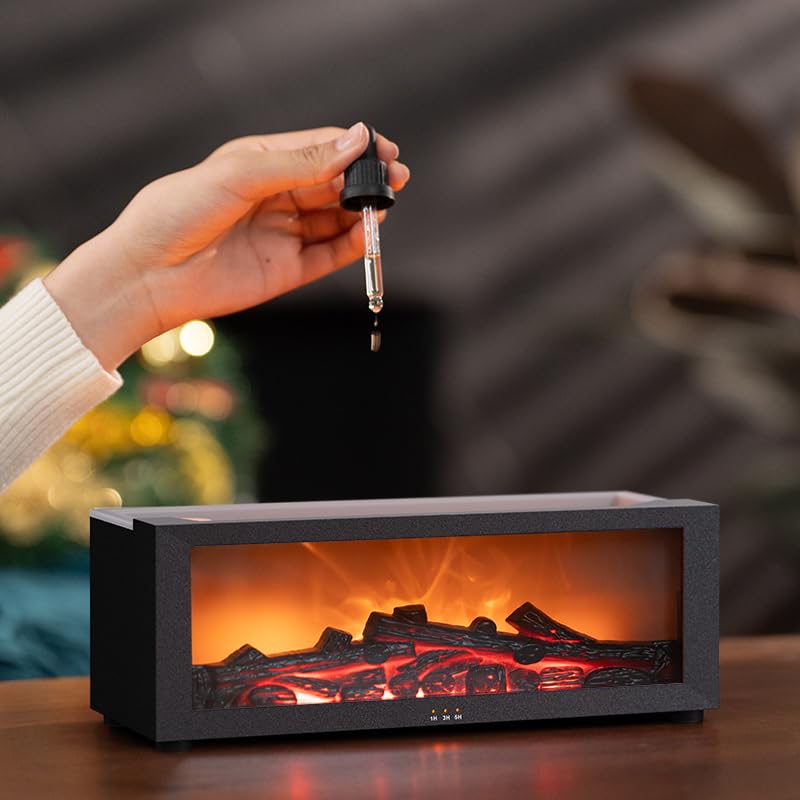 Essential Oil Diffuser, Fireplace Flame Oil Diffuser - Aromatherapy Aroma Humidifier, Upgrade 7 Colors Noiseless Remote Control - Perfect for Bedroom Home Office (150ml Fireplace Flame, Black) - Image 5