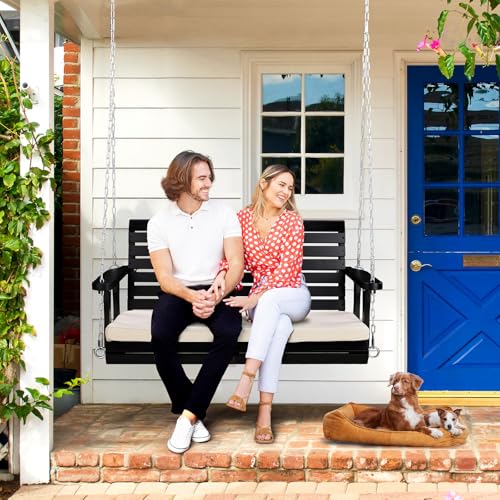 Image of VINGLI 4 FT Heavy Duty Porch Swing with Cushion, 880 LBS Wooden, Black