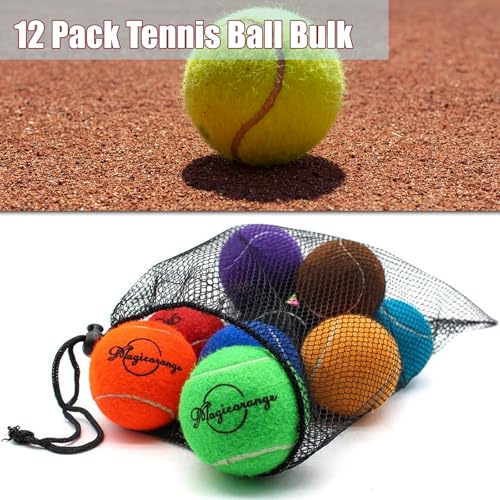 Image of Magicorange Tennis Balls, 12 Pieces Training Balls, Tennis Practice Balls, Pet Play Balls, with Mesh Bag for Easy Carry, Good for Beginners Training Ball (12 Different Colors)