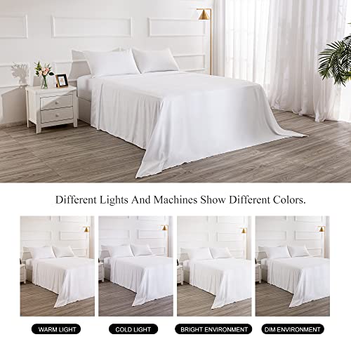 Image of 4 Piece Bed Sheet Set (Queen,White) 1 Flat Sheet,1 Fitted Sheet and 2 Pillow Cases,Brushed Microfiber Luxury Bedding with Deep Pockets