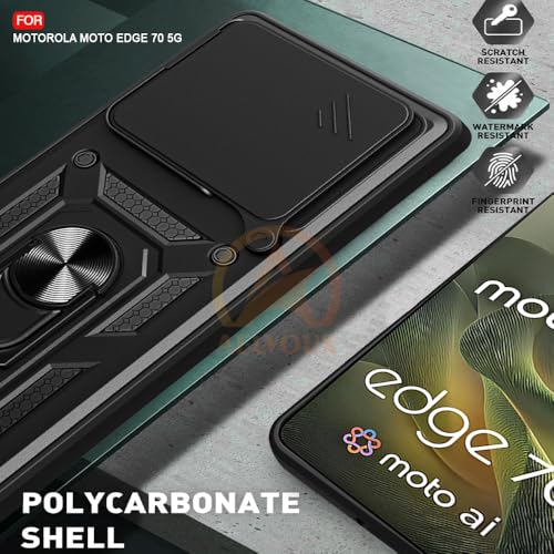 Image of Armor Bumper Back Cover Case for Moto Edge 70 5G Rotating Camera Cover, Ring Holder & Kickstand | Heavy Duty & 360 Degree Protection Moto Edge 70 5G Back Cover (Black)
