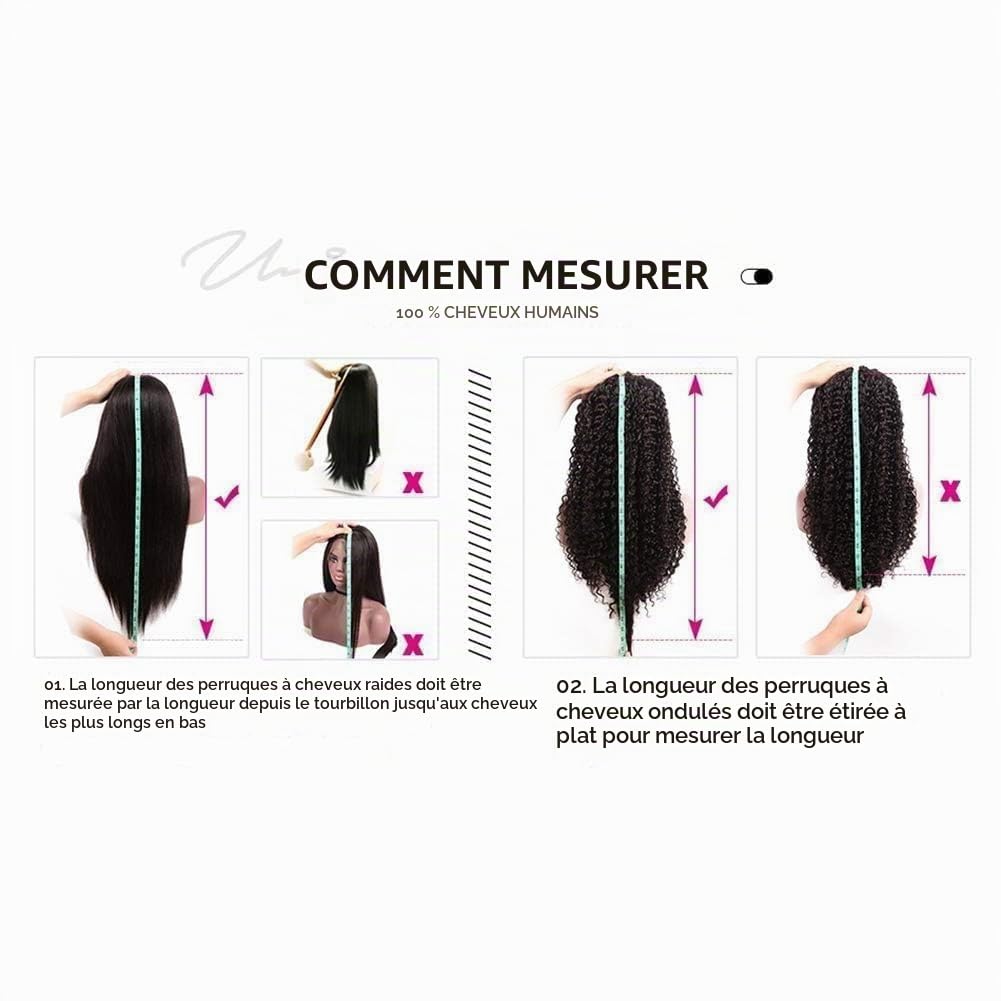 Perruque de cheveux humains pour femmes noires - Perruque droite - Densité de 150 % - Sans colle - Couleur naturelle - 45,7 cm