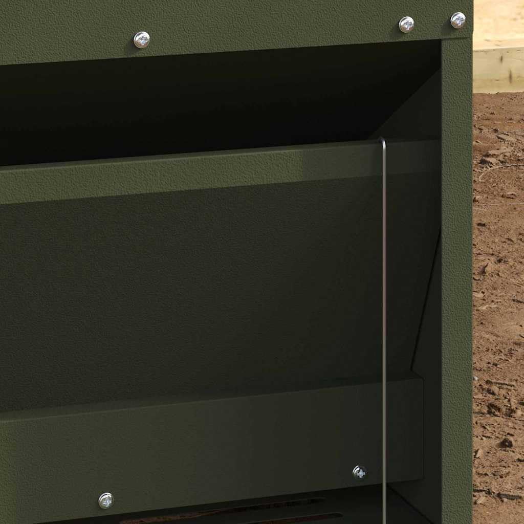 Comedero para patadas de pollo verde oliva 33 x 42 x 40 cm de acero resistente a la intemperie, para interior y exterior con capacidad de 10 kg, práctico dispensador de comida y agua