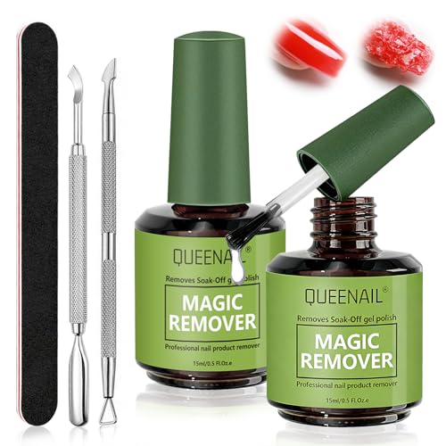 2 Pcs Quita Esmalte Semipermanentes para Uñas, 15ml Quitaesmaltes De Uñas, Gel Nail Polish Removercon Empujador Cutícula y Lima de Uña,Rápidamente el Esmalte de Uñas en 3-5 Minutos