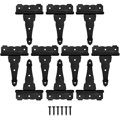 HOME MASTER HARDWARE 4 in Decorative T Strap Hinge Shed Storage Gate Strap Hinge Barns Door Tee Hinges with Screws Black 10 Pack
