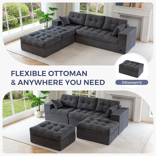 Image of MAXYOYO 104 inch U Shaped Modular Sectional Sofa with 2 Ottomans, Cloud Boneless Couch with Layered Cushion, Flexible Module Combination Sofa for Living Room, No Assembly Required, Dark Grey