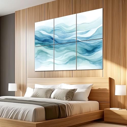 6 Pack Paneles Acústicos de Arte Absorbentes de Sonido con Diseño de Olas Oceanicas en Degradado, Decorativos Autoadhesivos para Estudios de Grabación y Oficina 72"x48" miniatura 5