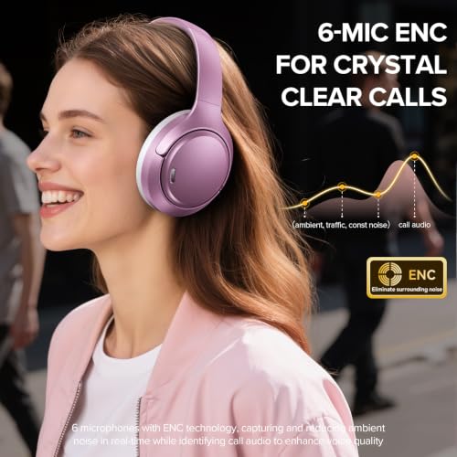 Hybrid Active Noise Cancelling Bluetooth 6.0 Headphones 120H Long Playtime, 6 ENC Mic, Over Ear Headphones Wireless, Hi-Res Audio, Memory Foam Earcup, Transparency Mode ANC Headphone for Travel Office - image 2