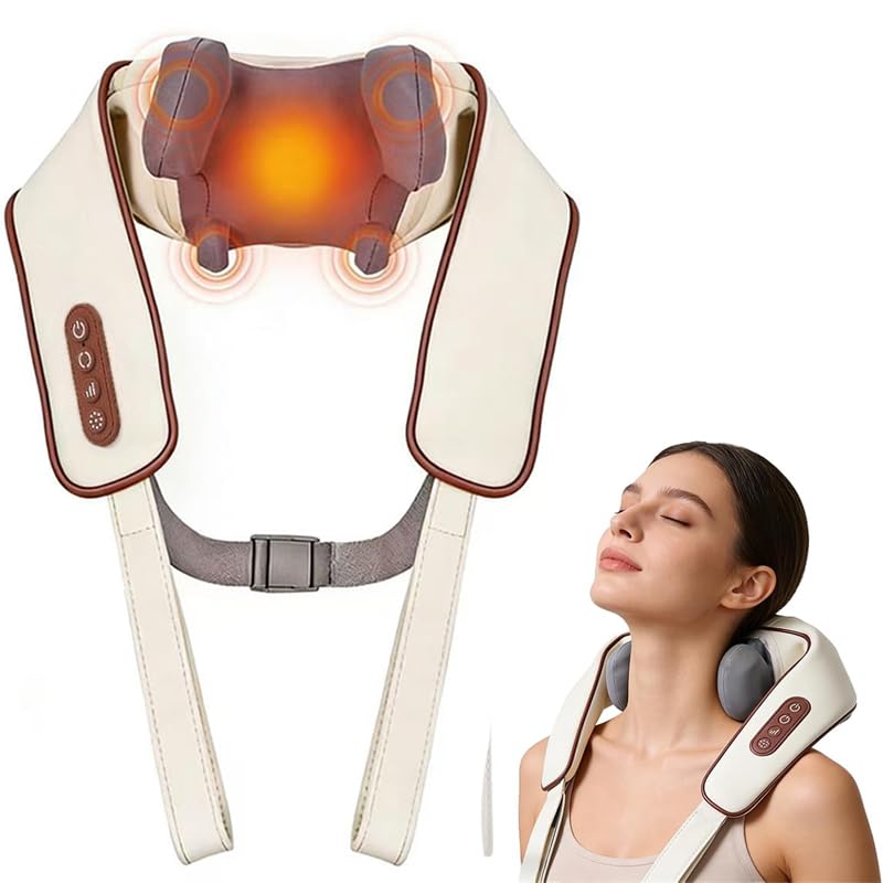 Masajeador de Cuello 6D, Inalámbrico de Hombros y Cuello con Masaje de Amasado Profundo, 2 Niveles de Calor & Funda Lavable, Regalos Originales para Mujer, Hombre, Mamá, Papá