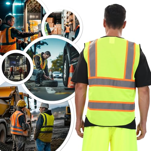 Image of JKSafety Hi Vis Reflective Safety Vests for Men Women High Visibility Vest with Pockets Mesh Fabric Construction Safety Apparel Neon Vest for Work (220-OBlack 4XL)