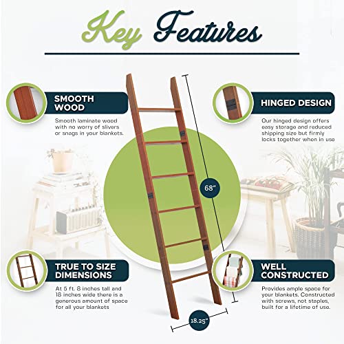 Relodecor 6-Foot Wall Leaning Blanket Ladder, Laminate Snag Free Construction (Brown) Farmhouse Quilt Stand Home Decor, Decorative Blanket And Quilt Organizer For Livingroom And Bedroom #TOP1