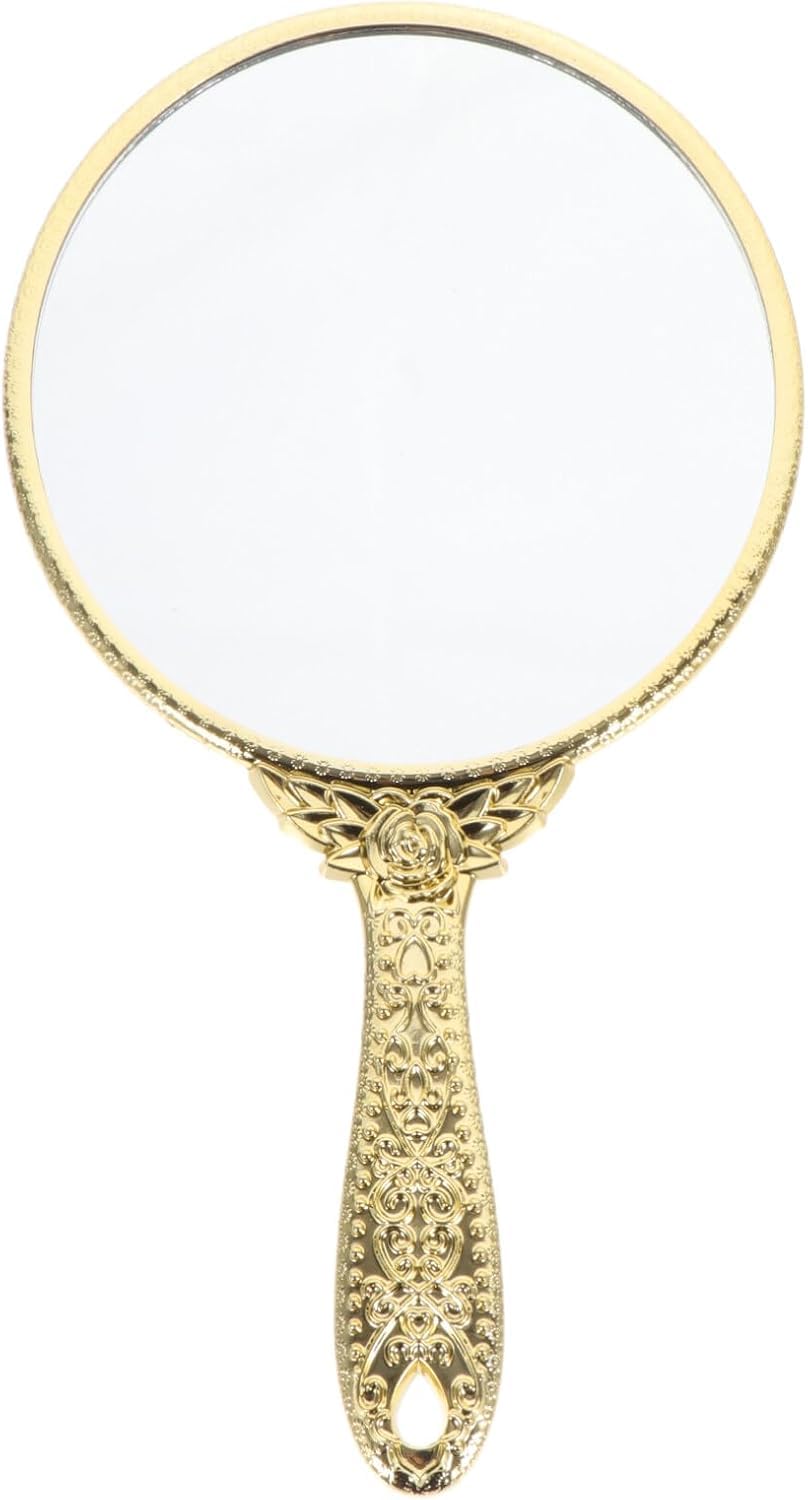 Niltracy Hand Held Mirror Hand Mirror Vintage Mirror Handheld Makeup Hairdressers Vanity Mirror Cosmetic with Handle for Travel Home Salon Golden Retro Handheld