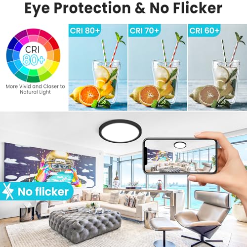 Image of libtit 16 inch Black LED Ceiling Lights, 36W 3600lm, 3 Color Temps 3000K /4000K /6500K, Large Flush Mount Fixture for Kitchen, Hallway, Bedroom, Living Room, 120V ETL Listed, 1Pack