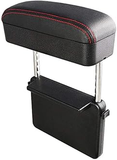 JEYODA Car Armrest Box Adjustable Pad Refit Car Central Lift Armres Storage Organizer Box Arm Rest (Black red line)