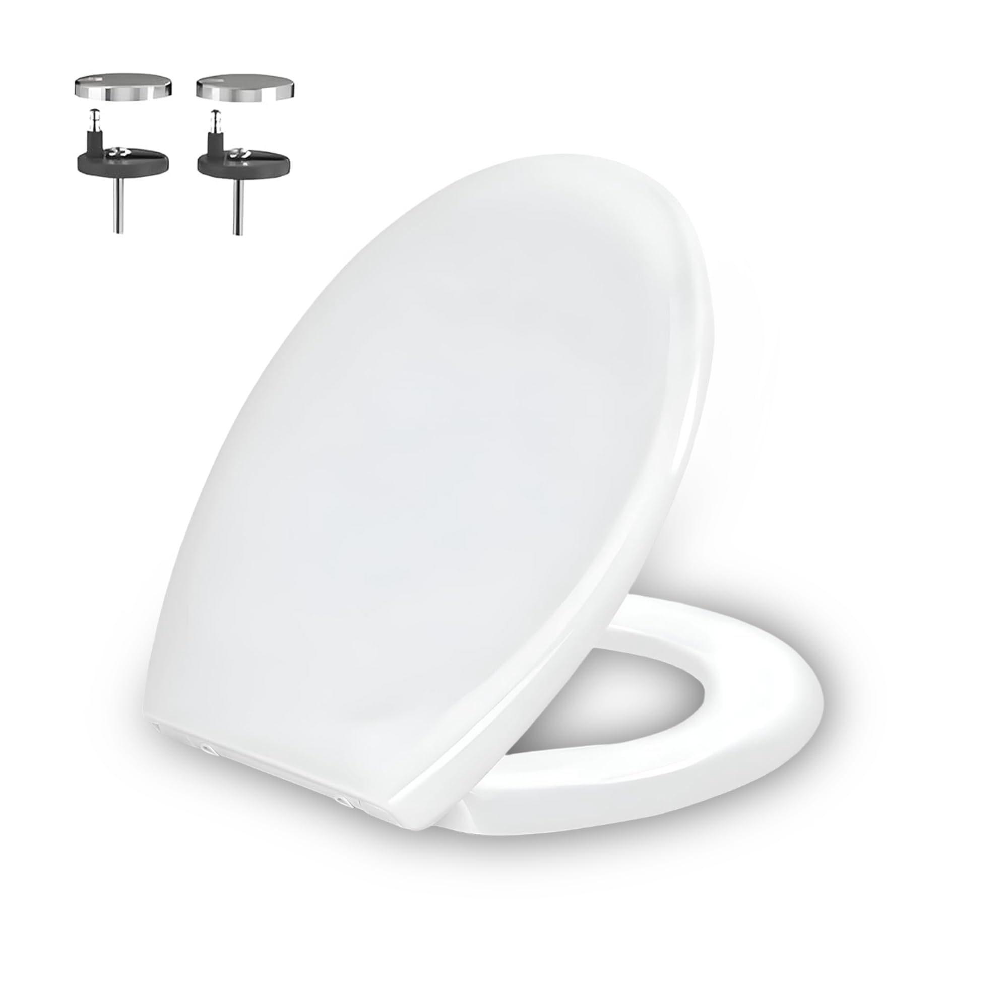 White Soft Close Toilet Seat, Oval Shaped Plastic Toilet Seat with Quick Release Hinges, Easy Fit Installation, Anti Slip Buffers, Removable Slow Closing Toilet Lid, Fits Most Standard Toilets
