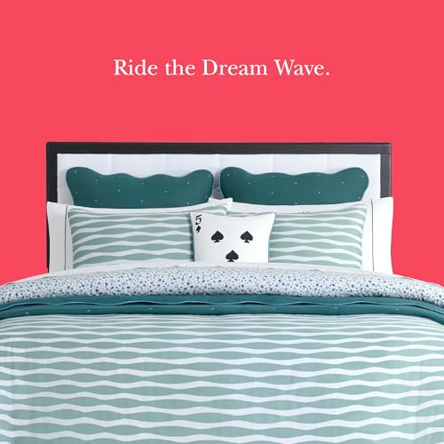 Image of kate spade new york Rhythmic Geo Full /Queen Comforter Set, 300 Thread Count Cotton Sateen Reversible Cover, All Season 3 Piece Bedding, Machine Washable, Blue Aqua Tourmaline