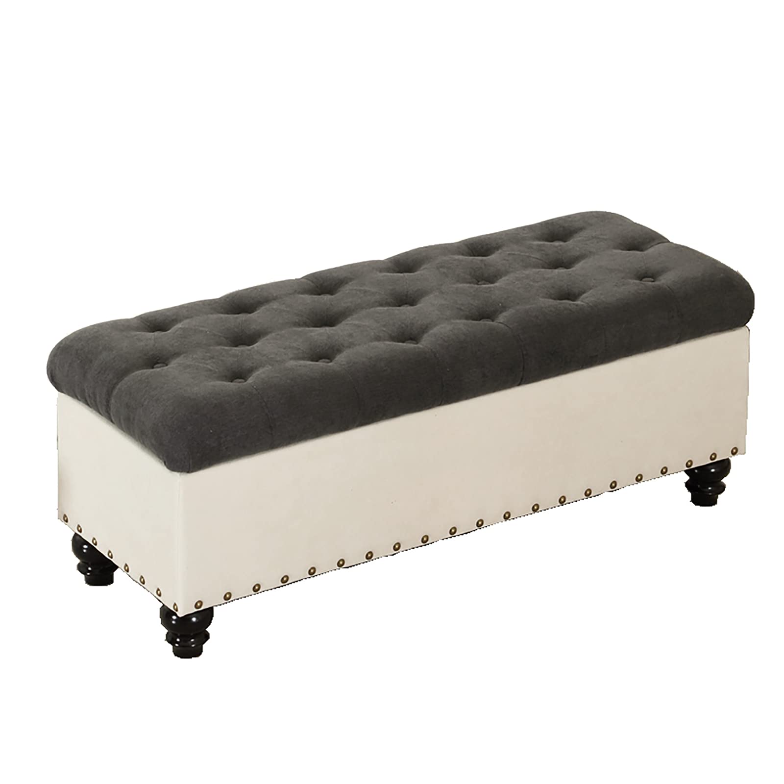 Pouf coffre de rangement haut de gamme en lin rembourré et structure robuste 90 cm