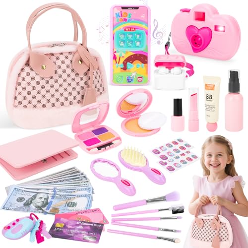 Play Purse for Little Girls, Toddler Purse with Toy Camera Includes Handbag, Wallet, Pretend Make up Birthday Gift for Kids Girls 3 4 5 6 +