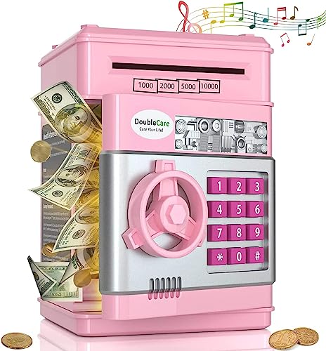 Alcancía Electrónica para Niños, Alcancía con Contraseña, Bonita Mini Cajero Automático, Caja Fuerte de Desplazamiento Automático, Gran y Práctico...