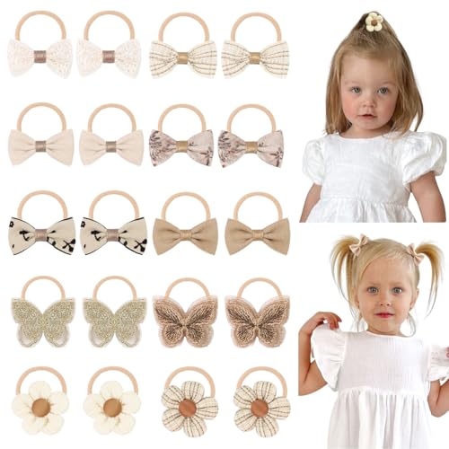DED Baby Hair Ties with Bows 20pcs Baby Hair Bows Elastic Ponytail Holders Toddler Hair Accessories for Infants Baby Girls