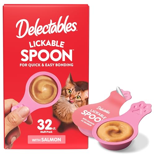 Image of Delectables Lickable Spoon Handheld Wet Cat Treats Made with Real Salmon, Quick & Easy Creamy Puree, Mess Free, Grain-Free, No Added Fillers, No by-Products, No Added Preservatives, Salmon 32ct