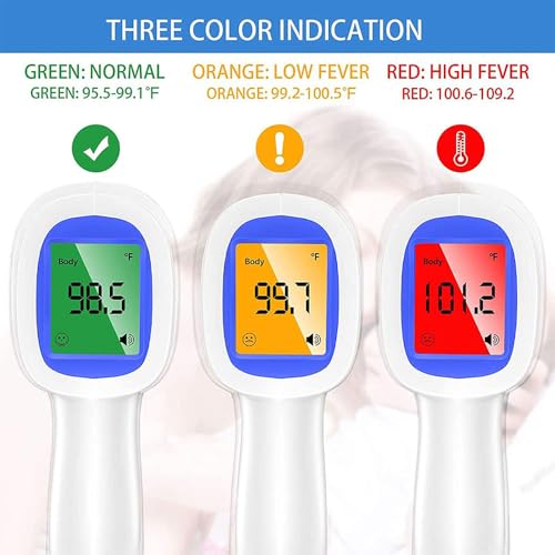 Image of DR VAKU Digital Thermometer For Fever Non-Contact Laser Infrared Forehead Thermometer Temperature Gun Accurate Reading with Large Display Battery Included] - White and Dark Blue, Plastic