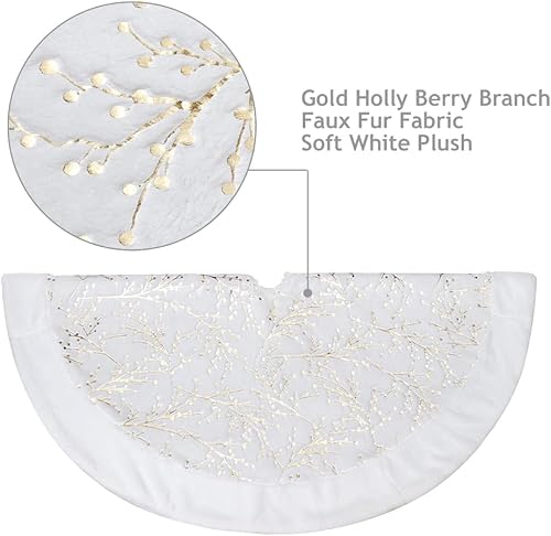 Miniatura 5 de S-DEAL Falda de árbol de Navidad con bayas doradas, falda de árbol de felpa de piel sintética de 48 pulgadas para decoración navideña del hogar