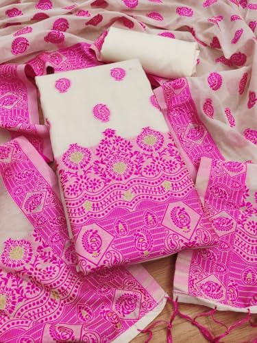 Image of Handloom Banarasi Cotton Unstitched Salwar Suit with Dupatta, 50 Inch Length, Women's Unstitched Salwar Suit Dress Material with Dupatta, Unstitched Salwar Suit Set