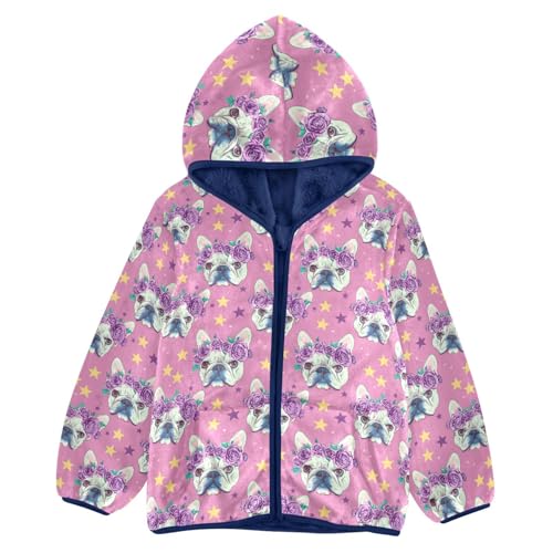 Cute Dog Puppy Flowers Boys Fleece Coat,Children's Zip-Up Hoodie Jacket,Baby Warm Fashion Outerwear 3-10T,A113463