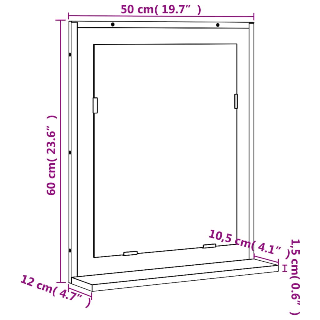 Générique Badezimmerspiegel mit Aufbewahrungsregal, graues Sonoma-Holz, Wandmontage, platzsparend, klares Glas ohne Verformung, für Make-up und Rasur