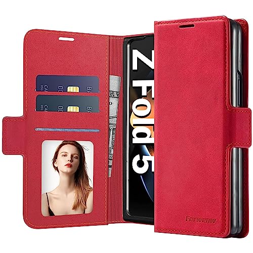 Coque Samsung Z Fold 5 rouge avec porte-carte pour le quotidien