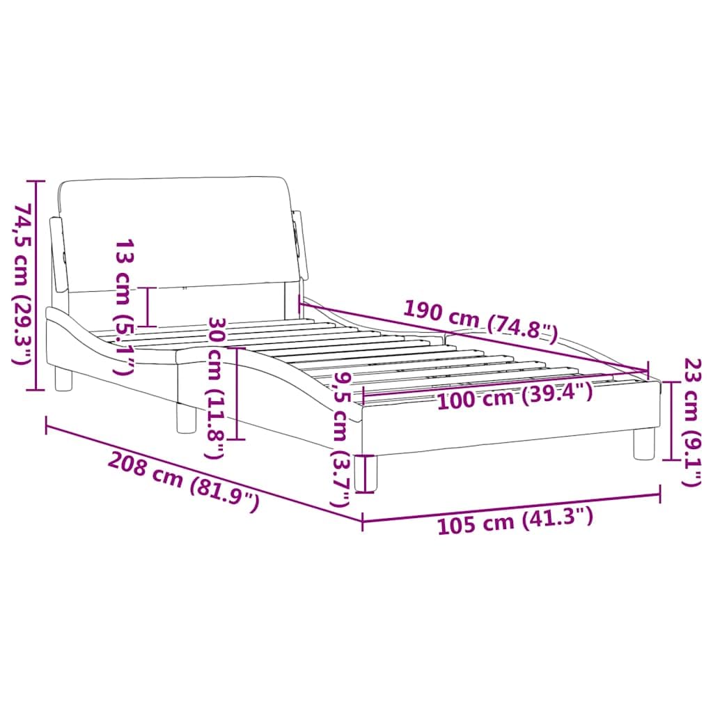 Estructura de Cama Dover Gris Claro 100x190 cm con cabecero tapizado, Soporte Robusto y diseño Lateral Ondulado para dormitorios Juveniles y Adultos, Ideal para Descanso y