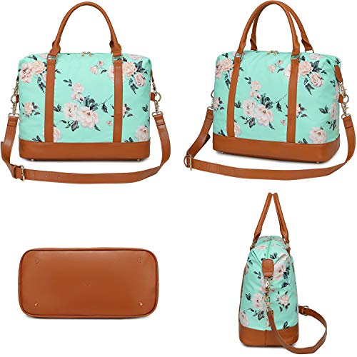 CAMTOP Beach Travel Tote Duffle Overnight Weekender Beach Bag Women Ladies Carry on Beach Tote with Trolley Sleeve (Flower A-Mint Green)