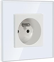 BSEED Prise Murale,Standard Français 16A Single Prise de Courant Alternatif avec Panneau en Verre Cristal (1 Prise, Blanc)