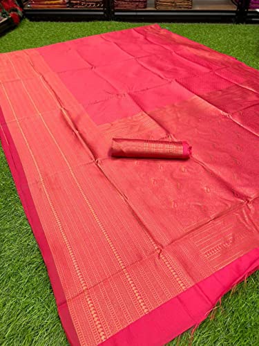 Image of ZECVA Women's Art Lichi Indian Traditional Style Silk Saree With Unstitched Blouse Piece